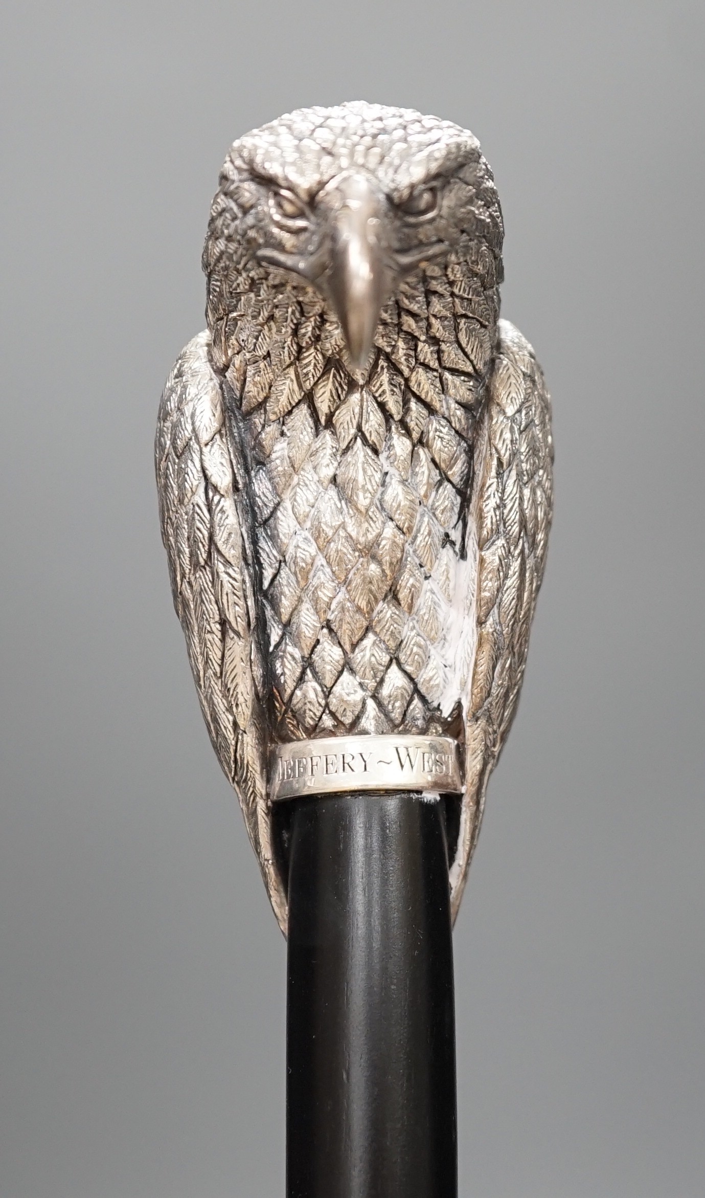 A Jeffery West umbrella with modern filled silver Thorondor eagle head handle, 93cm total length